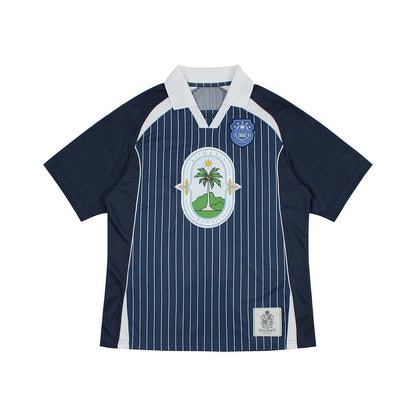 Original Kith City Collaboration Retro Street Casual Loose Unisex Lapel Short Sleeve Soccer Shirt Color-Blocked T-Shirt