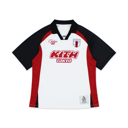 Original Kith City Collaboration Retro Street Casual Loose Unisex Lapel Short Sleeve Soccer Shirt Color-Blocked T-Shirt