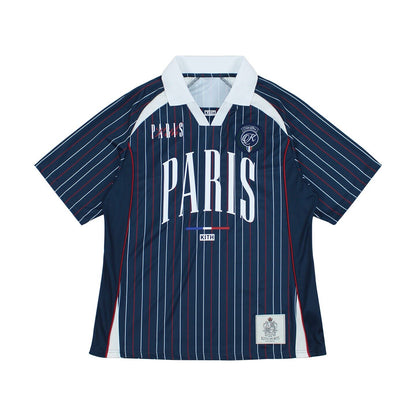 Original Kith City Collaboration Retro Street Casual Loose Unisex Lapel Short Sleeve Soccer Shirt Color-Blocked T-Shirt