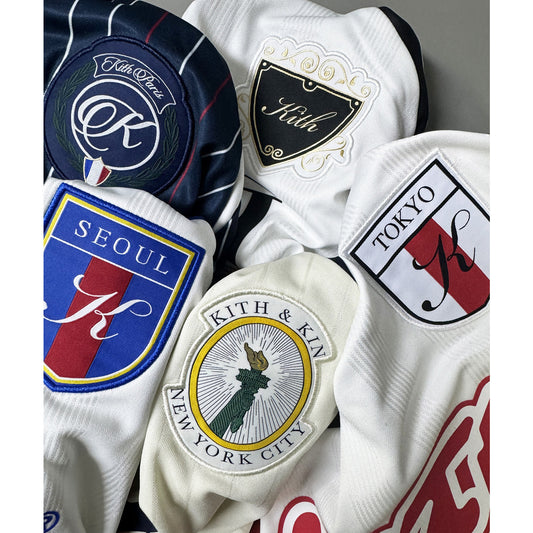 Original Kith City Collaboration Retro Street Casual Loose Unisex Lapel Short Sleeve Soccer Shirt Color-Blocked T-Shirt