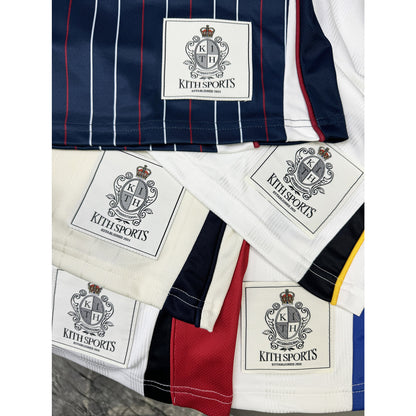 Original Kith City Collaboration Retro Street Casual Loose Unisex Lapel Short Sleeve Soccer Shirt Color-Blocked T-Shirt