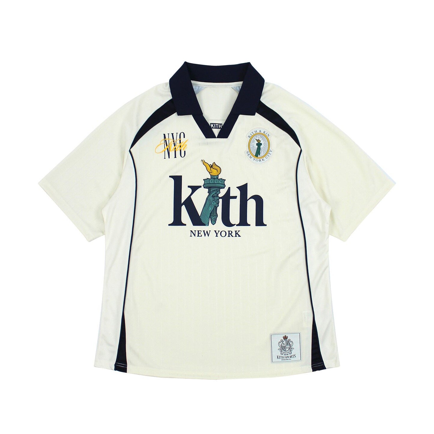 Original Kith City Collaboration Retro Street Casual Loose Unisex Lapel Short Sleeve Soccer Shirt Color-Blocked T-Shirt