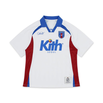 Original Kith City Collaboration Retro Street Casual Loose Unisex Lapel Short Sleeve Soccer Shirt Color-Blocked T-Shirt