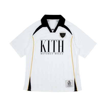 Original Kith City Collaboration Retro Street Casual Loose Unisex Lapel Short Sleeve Soccer Shirt Color-Blocked T-Shirt